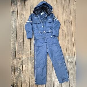 Vintage Sears Workwear/ Snowsuit Navy Hooded Jumpsuit Sz 36Short